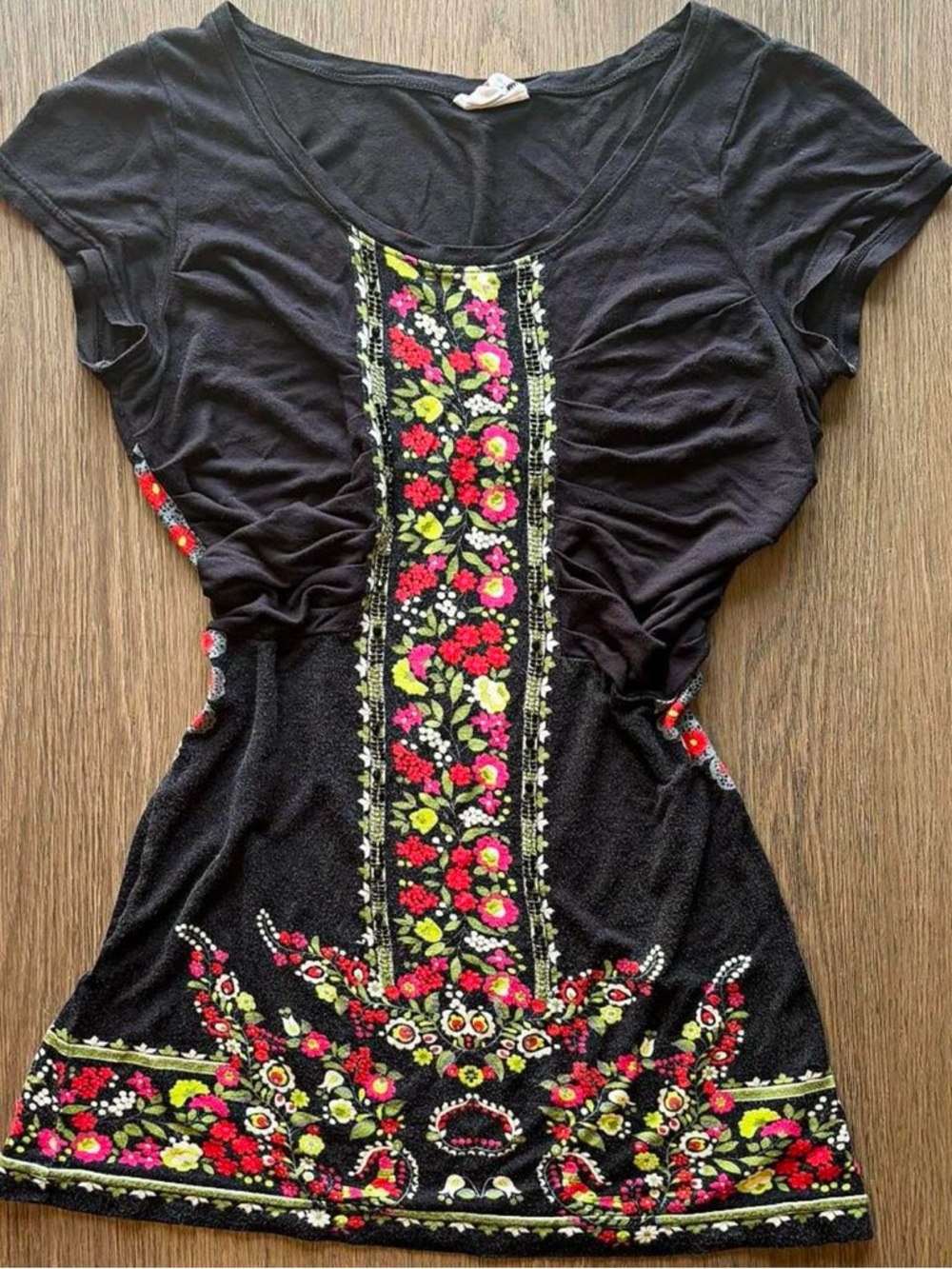 Vintage Free People Y2K Ruched Floral Fitted Tee Top - Picture 4 of 7
